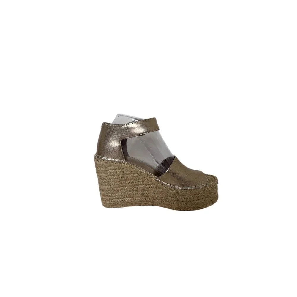Metallic Gold Espadrille Wedge Sandals Peep Toe Ankle Strap Mlalida Marc Fisher